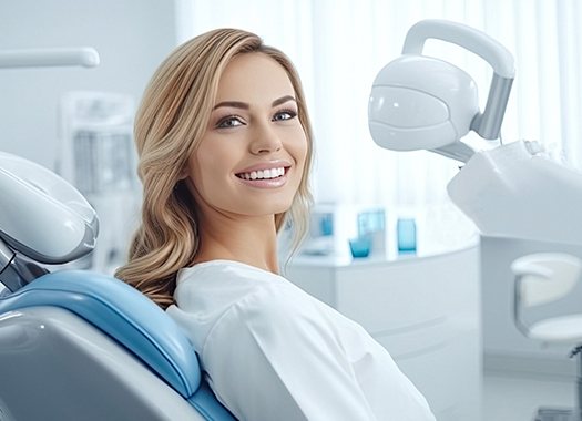 Beautiful young woman in dental treatment chair