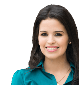 Woman in teal collared shirt smiling